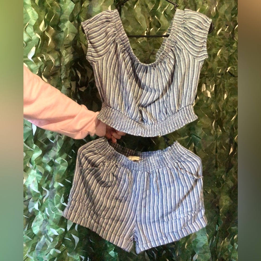 Retro Blue and White Striped Two-Piece Set